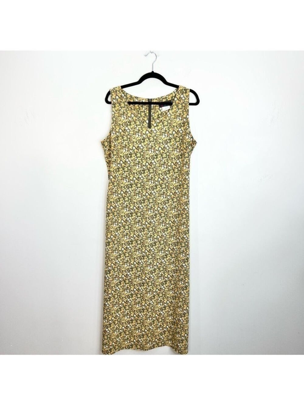 Vintage 90s Canadian made green orange peach floral sleeveless maxi dress 15/16 - Picture 4 of 13